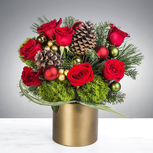 Christmas Happiness Red Roses Flower Arrangement Romanian Flower Shop