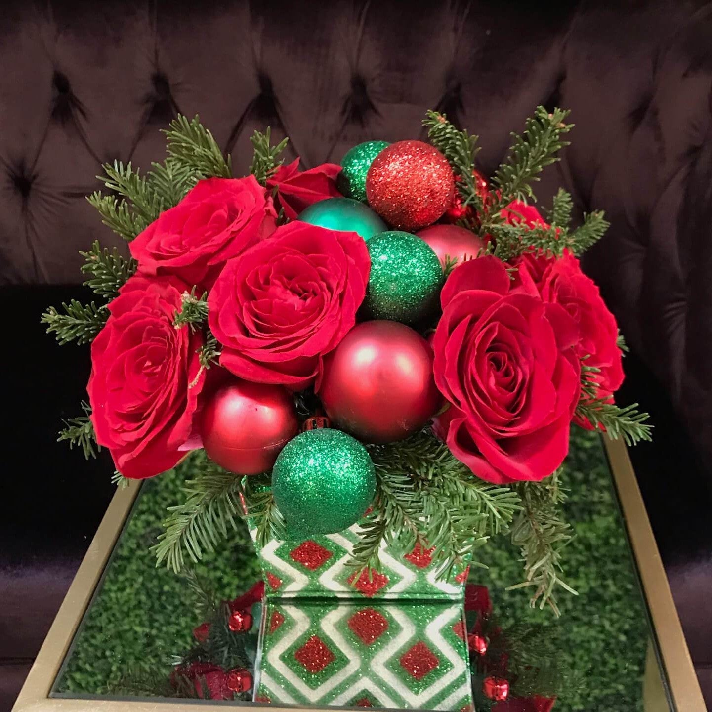 Christmas Story Red Roses Flower Arrangement Romanian Flower Shop