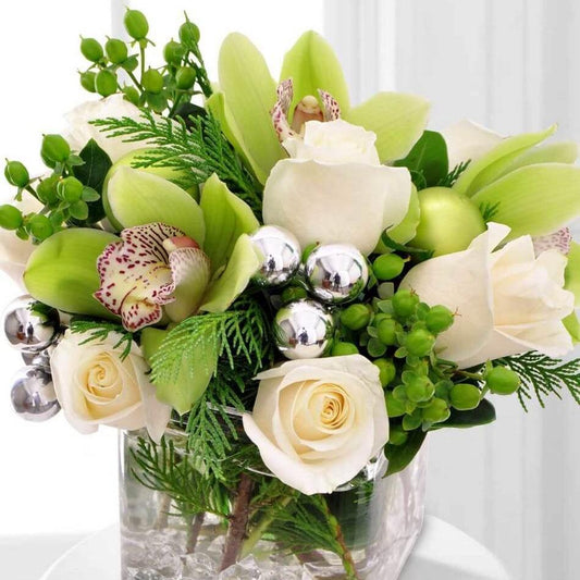 Jingle Bells White Roses Flower Arrangement Romanian Flower Shop