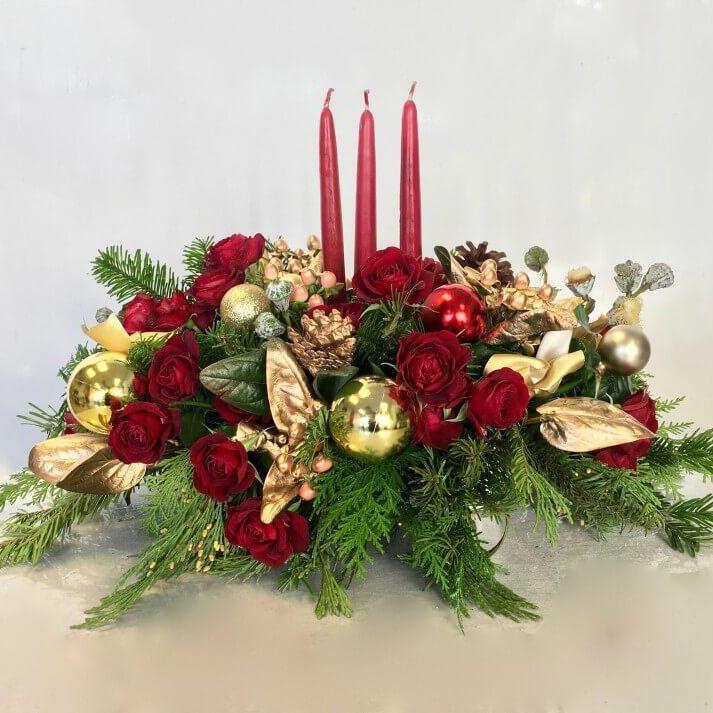 O Happy Christmas Red Roses Flower Arrangement Romanian Flower Shop