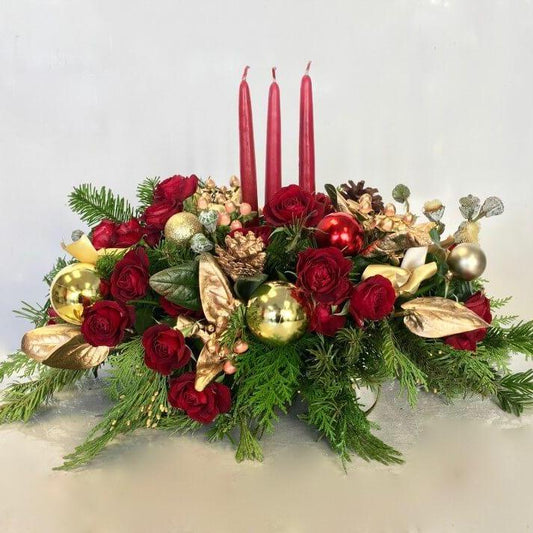 O Happy Christmas Red Roses Flower Arrangement Romanian Flower Shop