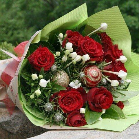 Spirit of Christmas and New Year Red Roses Flower Bouquet Romanian Flower Shop